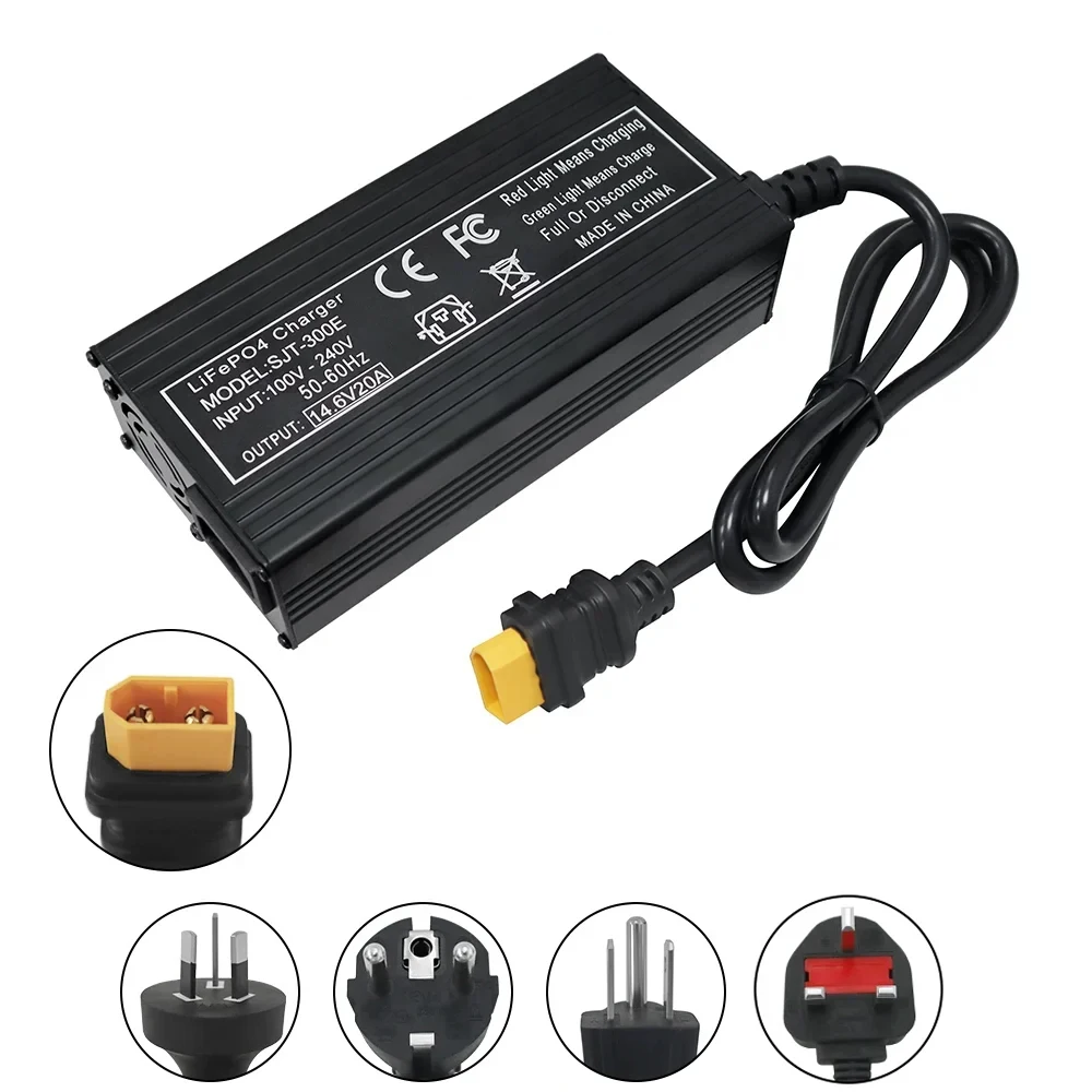 Carregador Rápido de Bateria LiFePO4, 14.6V, 20A, 110-220V, 4S, 12V, Carregadores de Alta Potência com Ficha XT60, RV Energy Storage, Sistema Solar