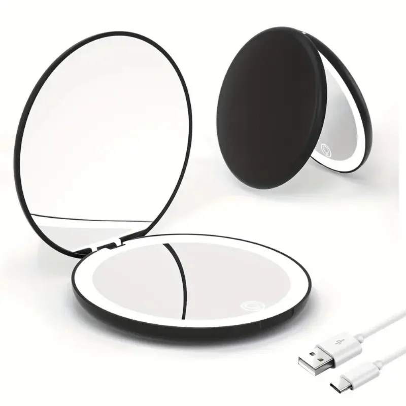 2X/5X Magnifying Travel Makeup Mirror with LED Lights, Double-Sided Folding Design, Portable Compact Beauty Mirror, Ideal Gift f