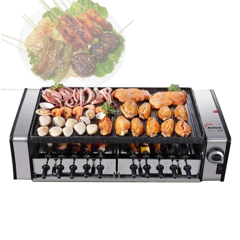 

Electric Grill Kebab Machine Household Double Skewers Machine Smokeless Bbq Grill Non-Stick Frying Pan Barbecue Removable