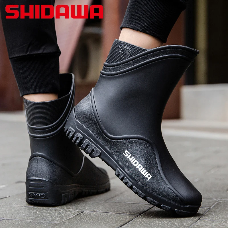 sapato de pesca alto masculino antiderrapante impermeavel botas de chuva monocromaticas botas de borracha de trabalho quente inverno ao ar livre verao moda 01