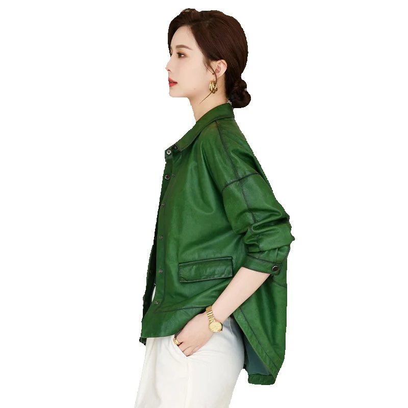 

Spring New Genuine Leather Jacket With Top Layer Of Sheepskin Single Leather Jacket For Women's Casual Loose Fit