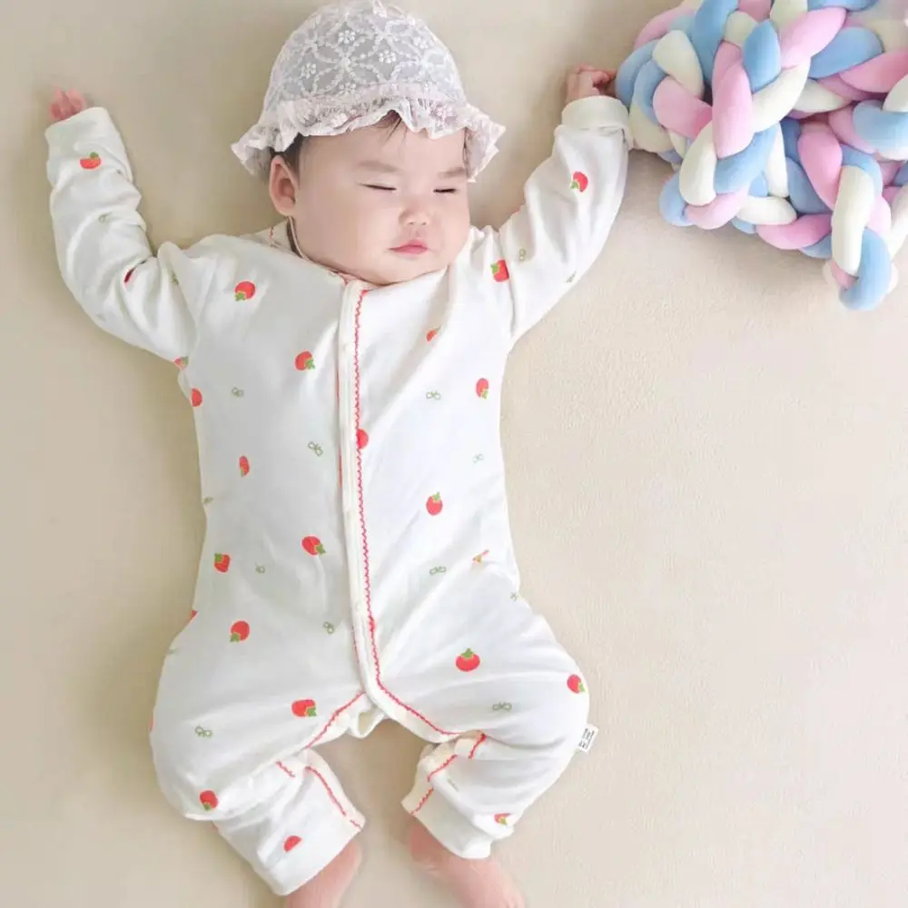 أزياء طويلة الأكمام الطفل رومبير لينة النسيج الفراولة الكرتون الحب ارتداءها شريط القطن الخالص الوليد نيسيي هدية مجموعة #1