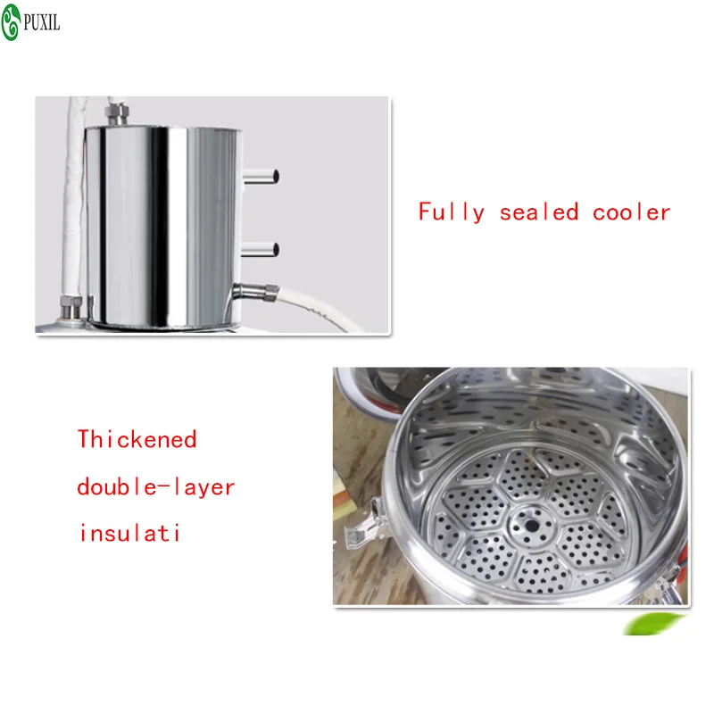 สแตนเลสกลั่นทาวเวอร์ต้มเครื่องดื่มแอลกอฮอล์กลั่นไวน์บรั่นดีเบียร์ชุดน้ํามันหอมระเหย