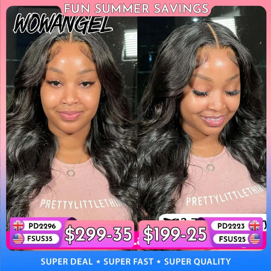 Wow Angel 7x7 HD dentelle fermeture perruques 34 pouces vague de corps perruques Remy cheveux 6x6 HD dentelle fermeture perruques de cheveux humains pré plumés sans colle perruques