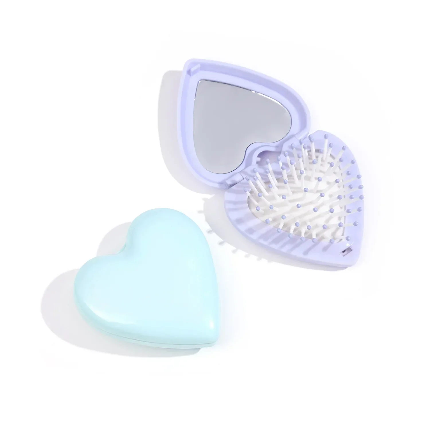 Mini Pocket Mirror Folding Comb Girl Women Portable Heart Pocket Small Travel Massage Hair Brush with Mirror Styling Accessories