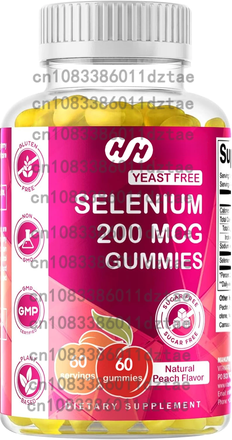Vitamin Free Yeast Selenium Gummies 200mcg Selenium Methionine Supplement Essential Trace Minerals, 60 Pectin Based Gummies