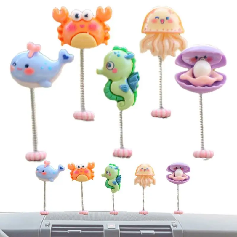 Mini Dashboard Decor 5 Pcs Sea Animal Miniatures Resin Cartoon Sea Creatures Ornament Bobblehead For Car Interior For Adults