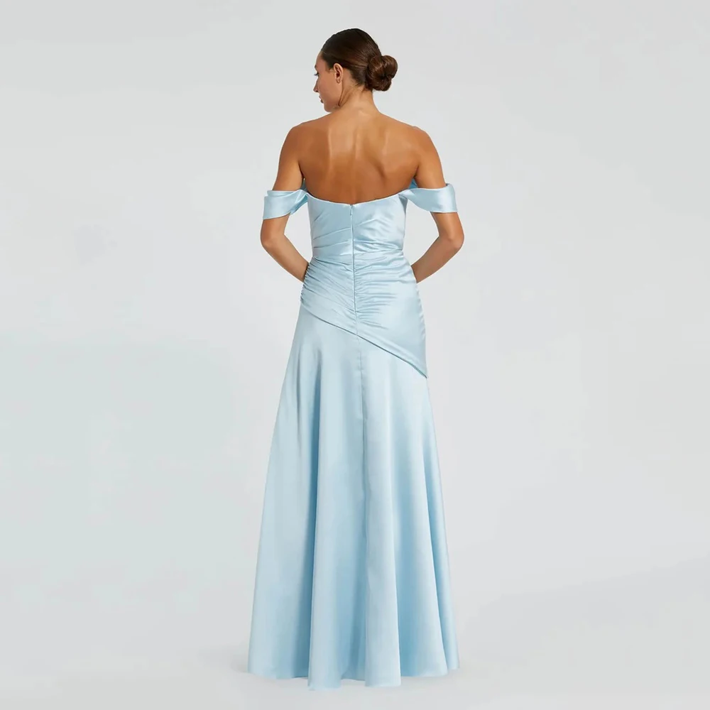 ABITO FORU Abiti da sera blu cielo di alta qualità in raso per abito da ballo lungo fino al pavimento con spalle scoperte Spacco dritto personalizzato