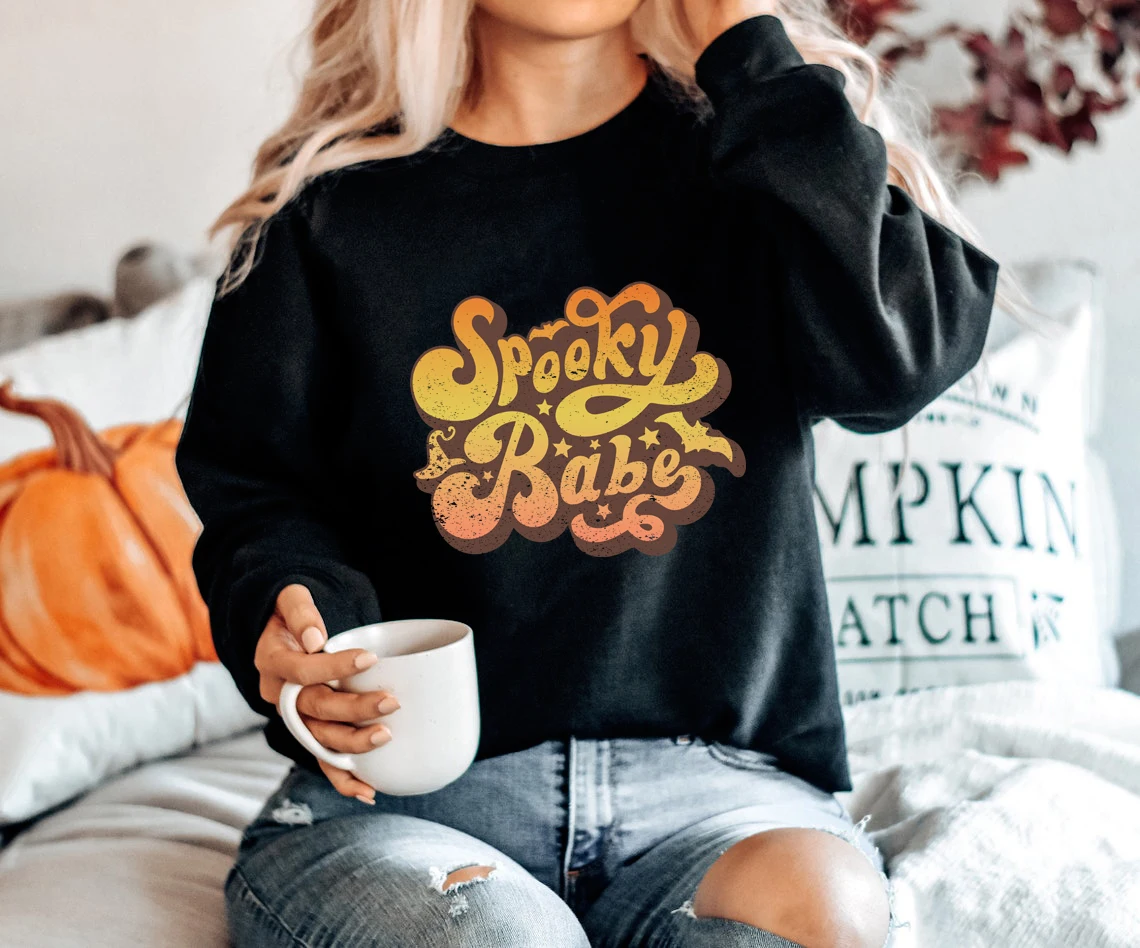 

colored spooky babe Sweatshirt funny Women Long Sleeve jumper halloween holiday pullovers