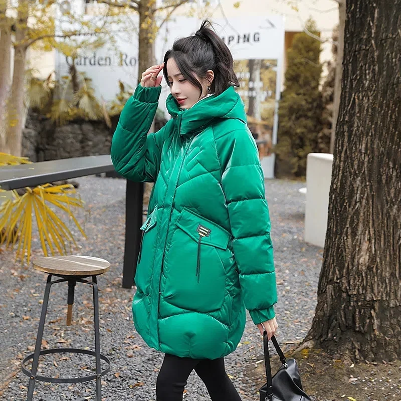 Cotton-Padded Jacket Women Long Korean Loose Cotton-Padded Clothes Washless Glossy Removable Cap Winter Coat 2023 New Tide M-3XL