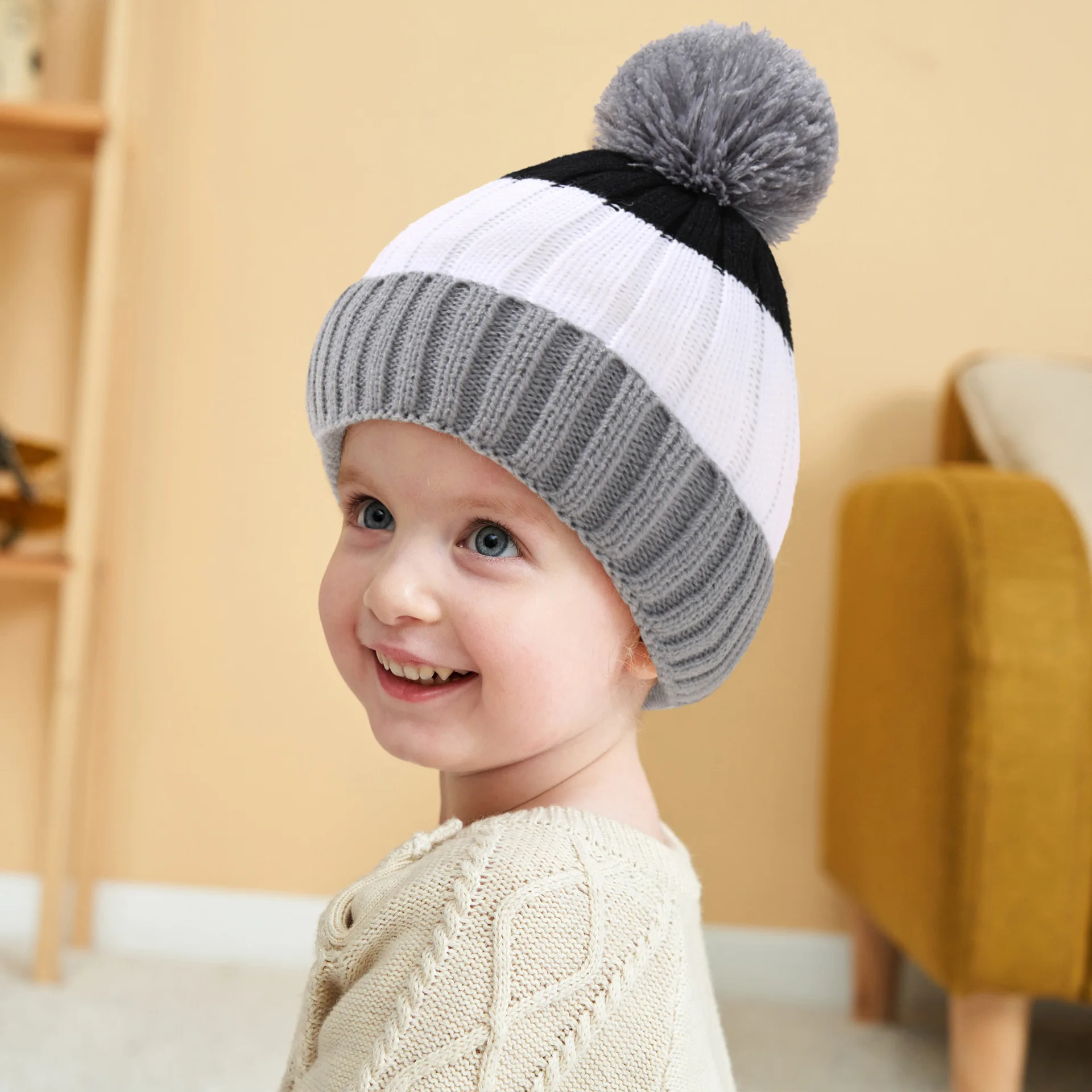 Toddler Boys and Girls Beanie Hats Knitted Warm Caps for Kids Autumn Winter 1 2 3 Years Old-