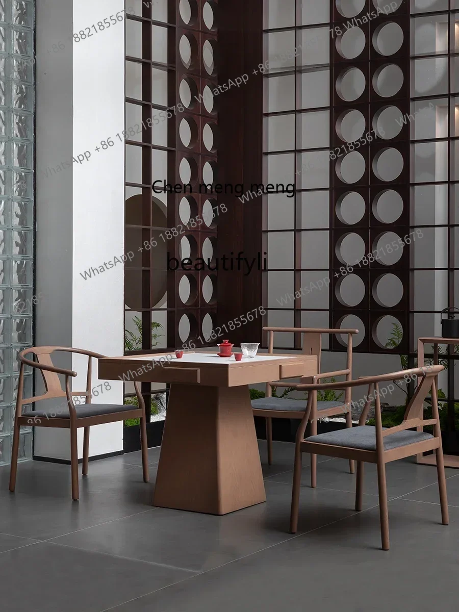 ss 8350 Solid wood Chinese chess and card table and chair combination square square table rock slab special for card playing