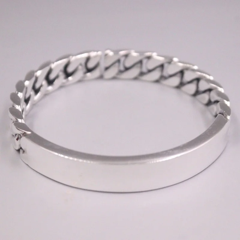 

Real Pure 999 Fine Silver Bangle Women Curb Link Chain Glossy Cuff Bracelet 80.99g