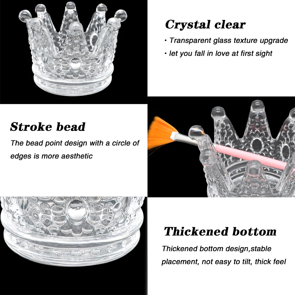 1Pc 2 In 1 Crown Shape Nail Dappen Dish Pen Holder Glass Nails Art Acrylic Liquid Powder Dapping Dish Crystal Cup Bowl Glassware