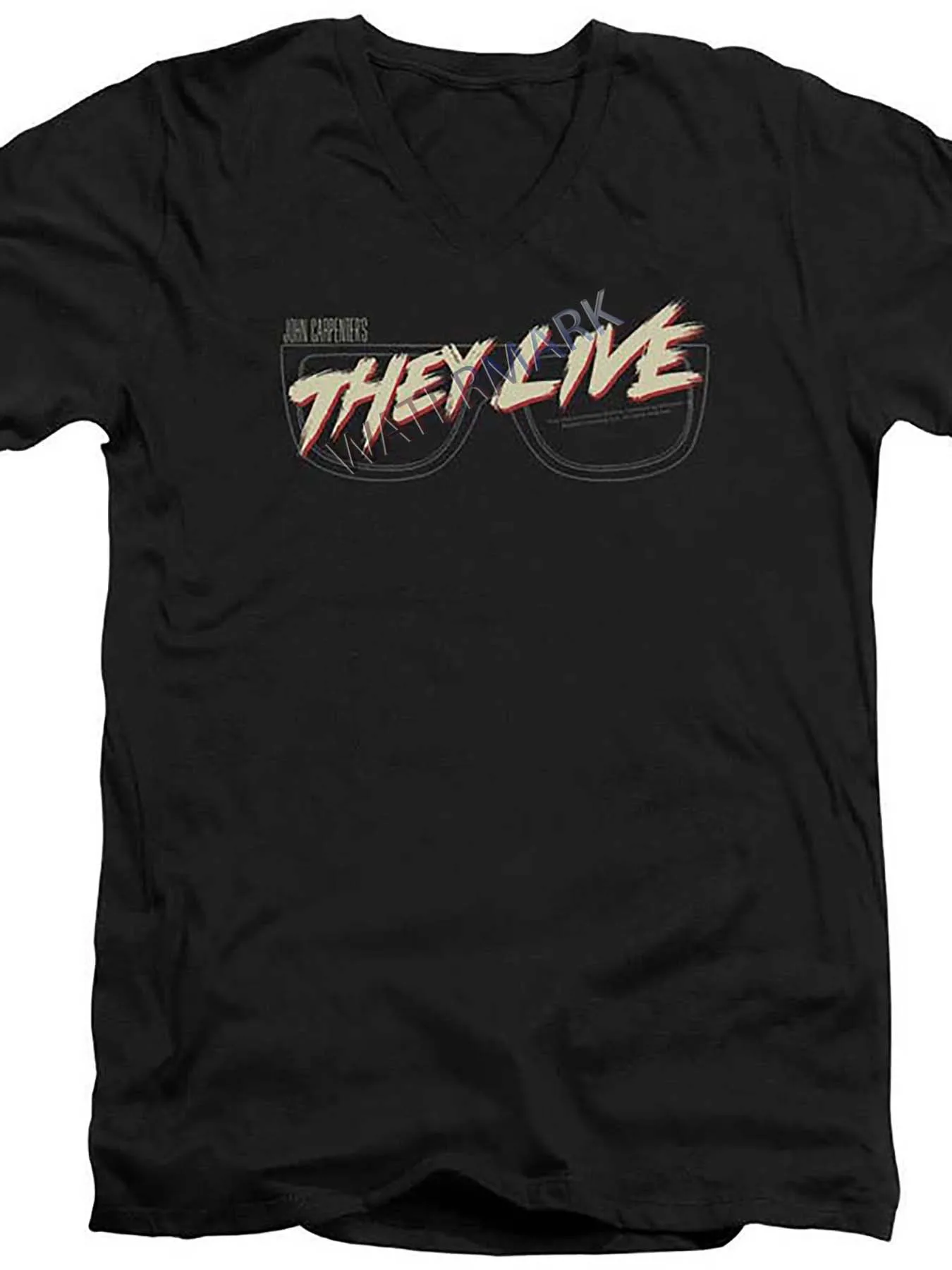 Men's They Live Graphic T-Shirt - Casual Black Cotton Tee with Neon Fashion Glasses Design V-Neck Short Sleeve Machine Washable