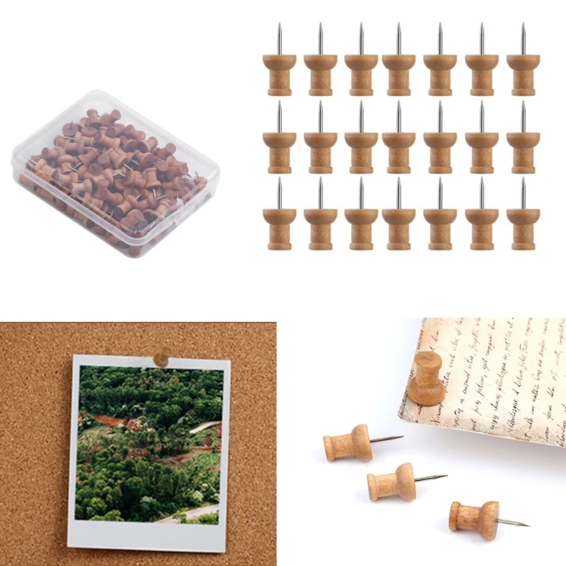 800Pcs Wood Push Pins Cork Notice Board Thumb Tacks Drawing Pins Wood Map Pins for Office Notice Board Bulletin Board