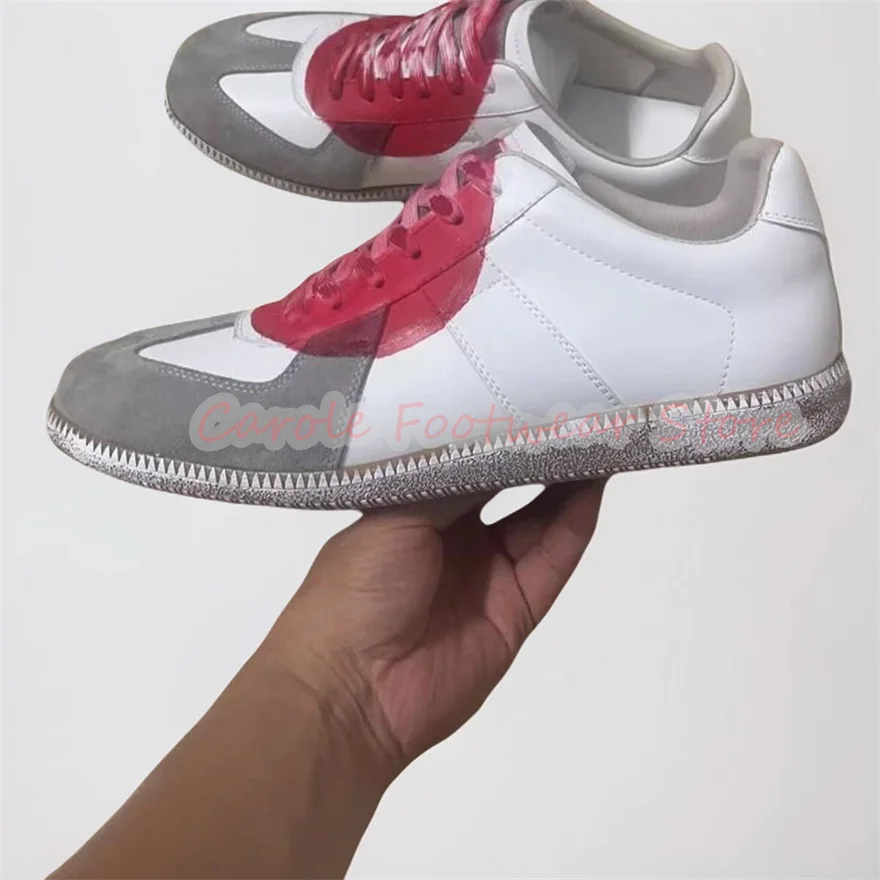 

Fashion Mixed Color Graffiti Lace-Up Sneakers for Men Handmade Genuine Leather Shallow Sport Shoes Male Leisure Shoes