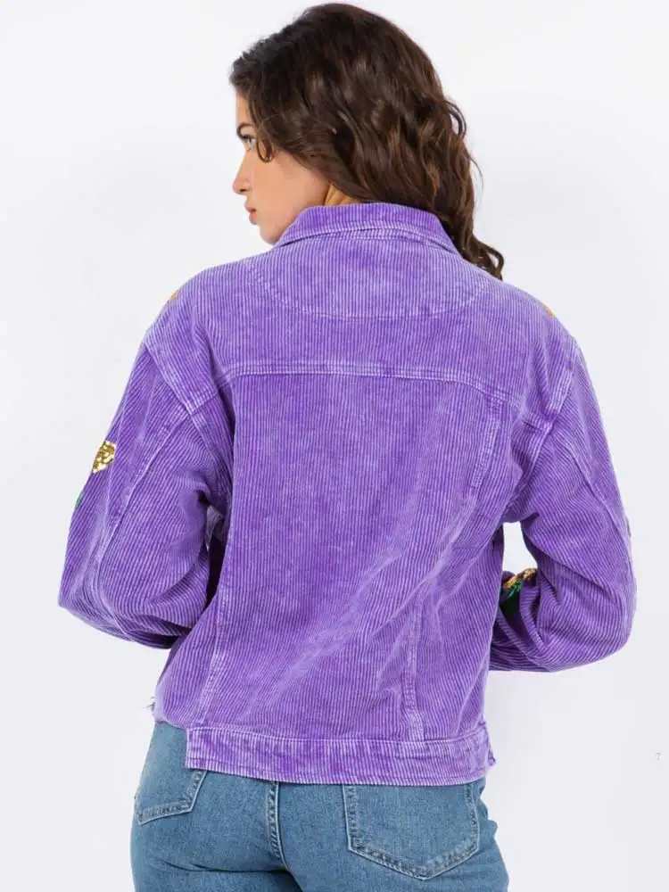 Mardi Gras Sequined Jacket Mixed Print Cartoon Sweatshirt Holiday Party Hoodies Crew Neck Long Sleeve Sweatshirts