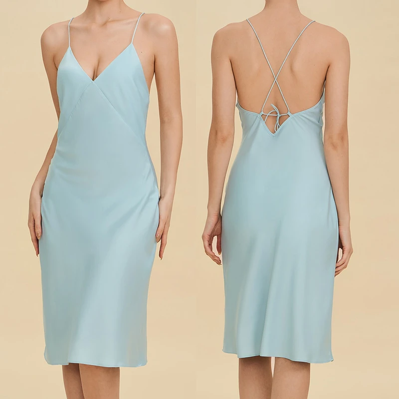 

Сексуальное белье с открытой спиной, ночная сорочка на бретельках, роскошная шелковая атласная ночнушка, домашняя одежда во французском стиле, одежда для сна и отдыха