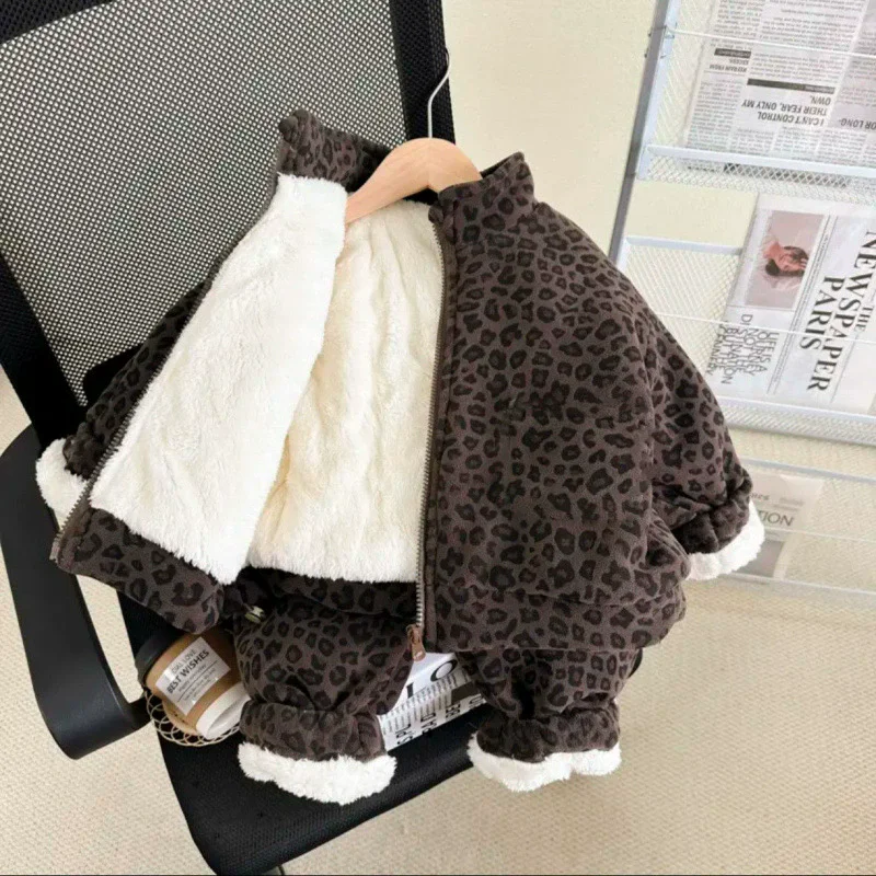 Boys Girls Fleece Lined Sets Winter Children Plush Velvet Warm Suits Baby Thick Jackets+Pants 2Pcs Kids Padded Clothing Outfits