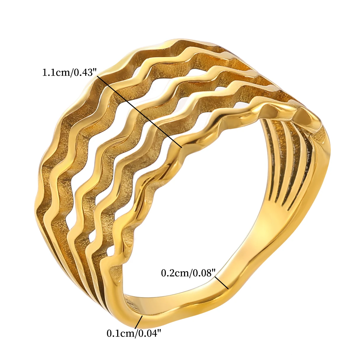 Wave Shaped Women's Ring Stainless Steel 18K Gold Plated Waterproof Jewelry Valentine's Day Gift Preferred