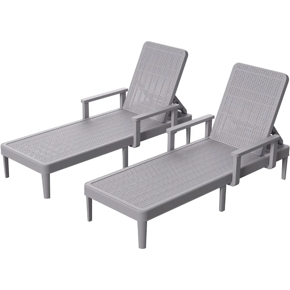 

Chaise Lounge Chair Outdoor Set of 2-5 Position Adjustable Backrest, Armrest, Waterproof, 300lbs Weight Capacity for Pool, Resi