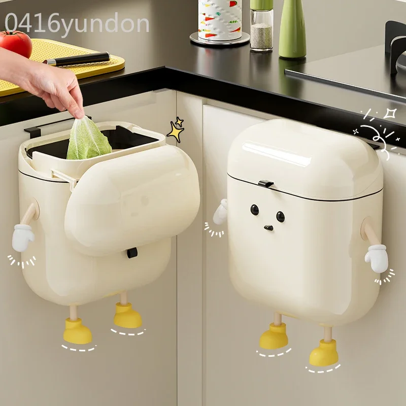 9L/12L DIY Cream-Colored Wall-mounted Kitchen Trash Can with Lid for Food Waste and Bathroom No Bending High Appearance Level