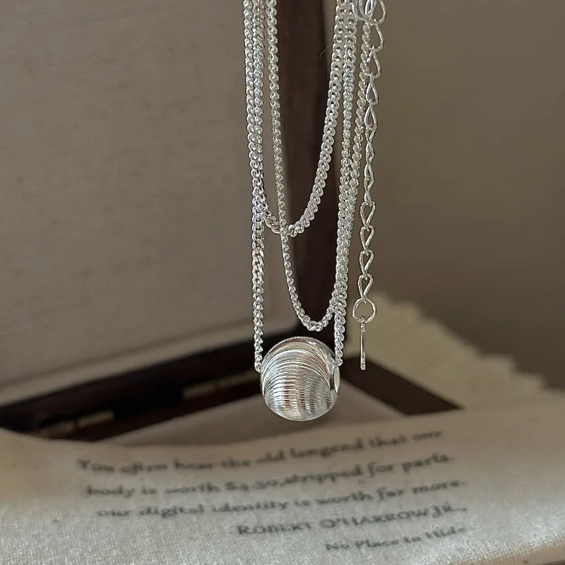 

CHOZON S925 Solid Silver Cat Eye Bead Necklace Korean Vintage Minimalist Layering Jewelry Gift for Women