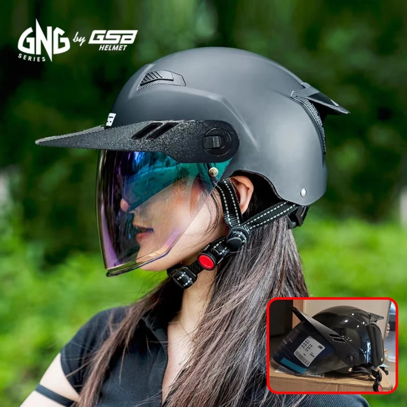 ECE Certified GSB G-21 Half Face Motorcycle Helmet Summer Electric Scooter Casco Moto Ventilated Lightweight Shockproof Durable