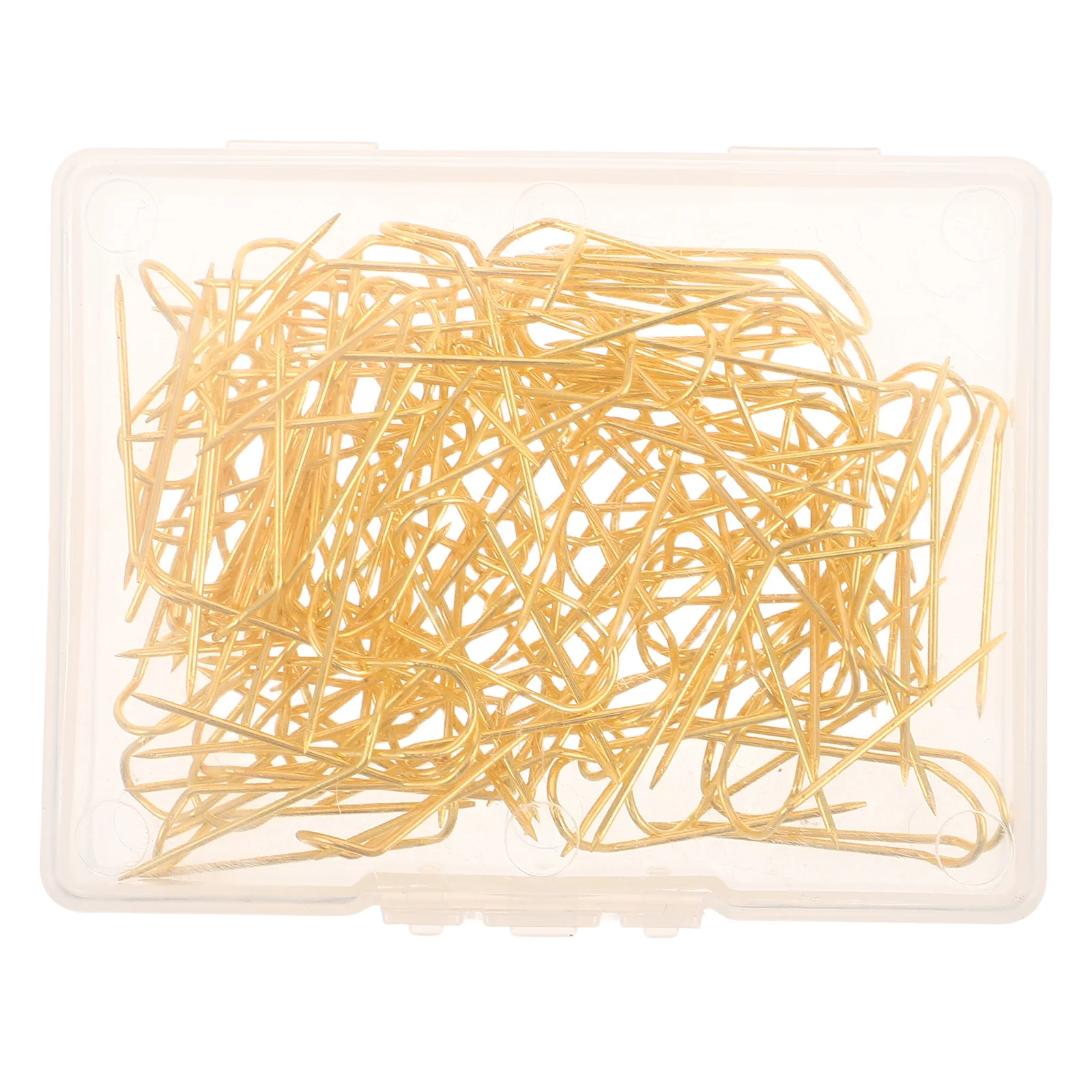 

100Pcs Golden U Pins Double Pointed Metal Fork for Sewing Quilting Crafting Upholstery Home Decor Portable Storage Box