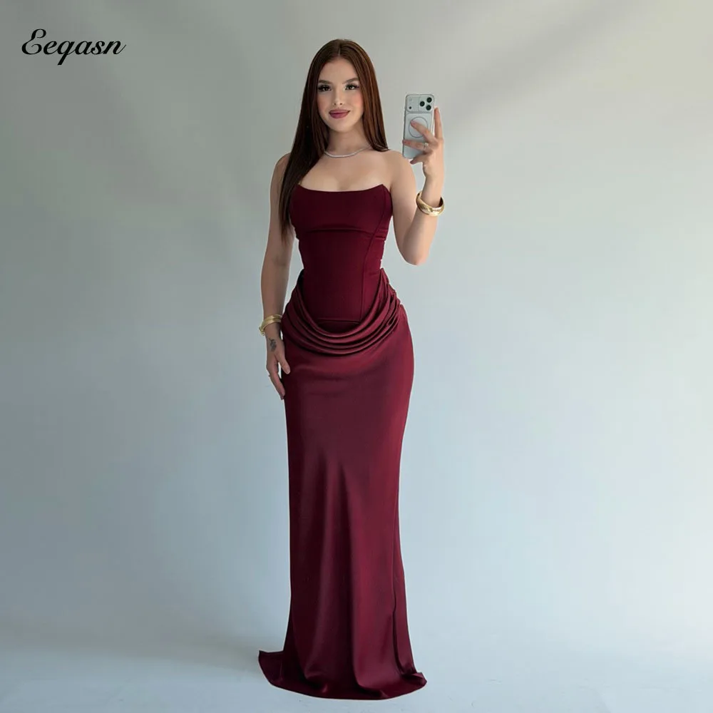 Eeqasn Customized Jersey Evening Dresses Trumpet Strapless Long Bespoke Occasion Dress Matching Celebrity Dresses Wedding