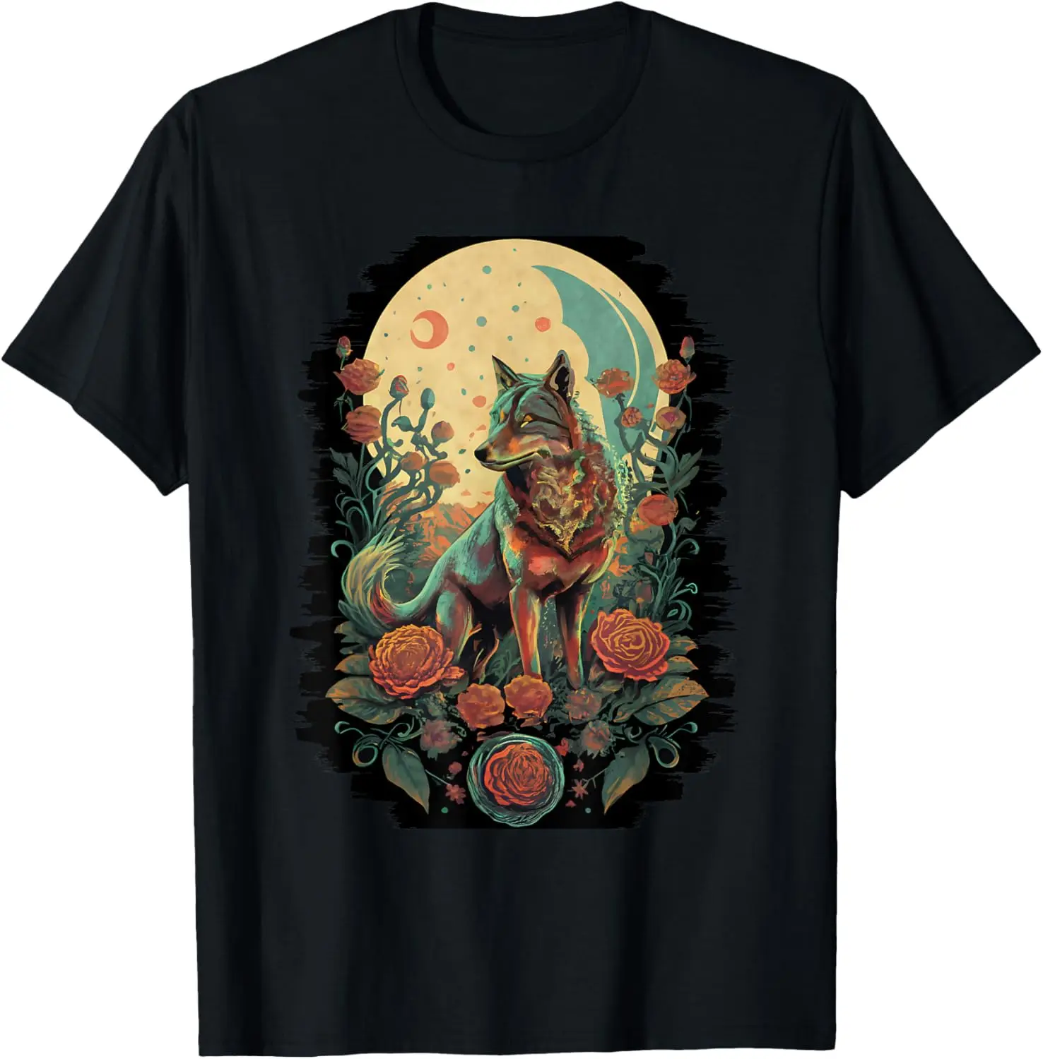 

Botanical Wolf Women Roses Full Moon Kids Floral Wolf T-Shirt