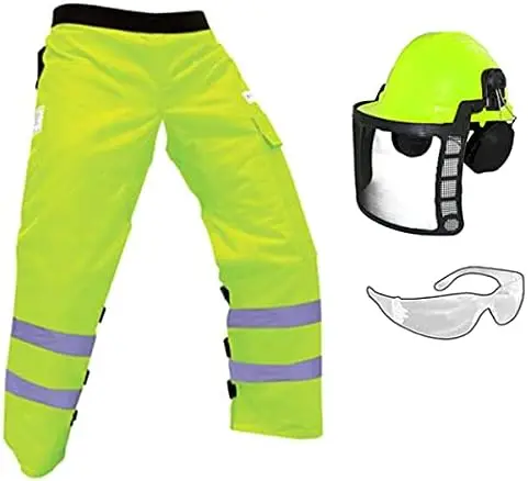 Arborist Forestry Professional Cutter'S Combo Kit Chaps Capacete (35, Safety Green Chap Kit)