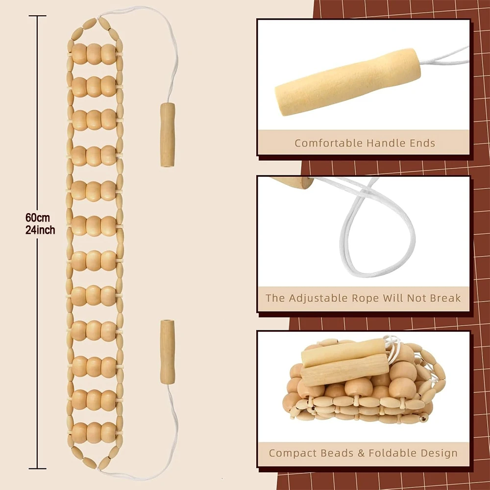 Full Body Massage Roller Rope Wood Back Massage Roller Rope Wood Therapy Cellulite Massage Tools for Neck Leg Back Pain Relief