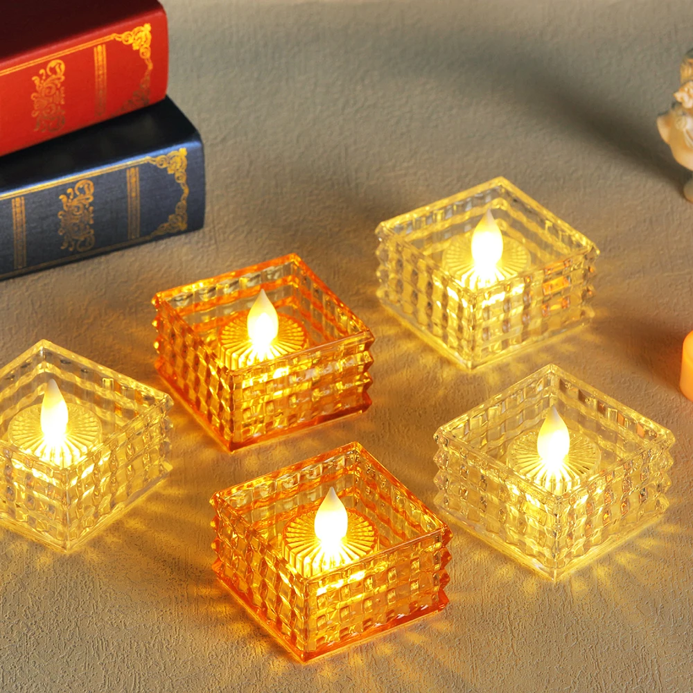 

6pcs LED Mini Square Candle Light, Clear Crystal Candle Light For Parties, Marriage Proposal, Christmas, And Other Occasions