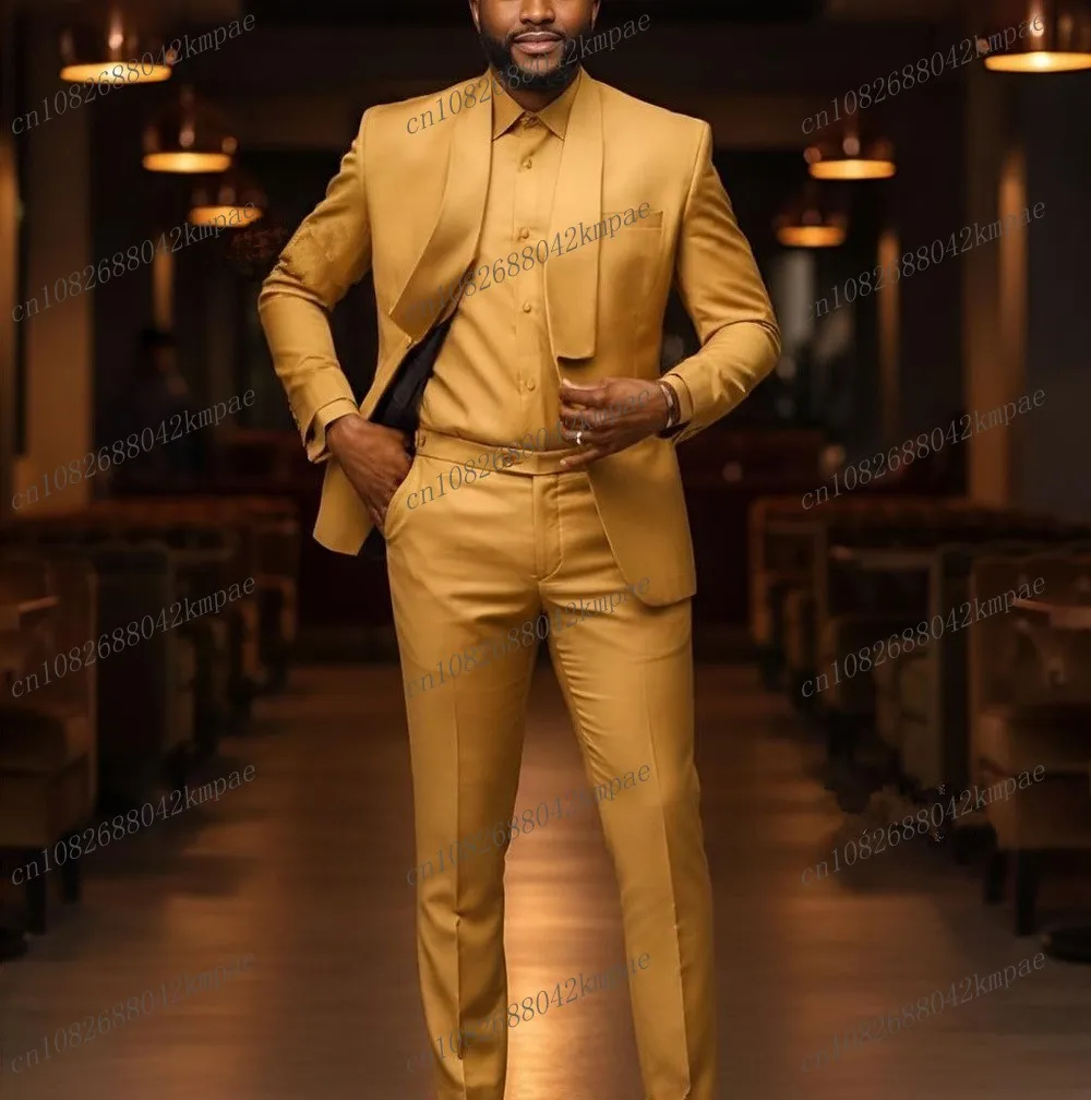 

Мужской костюм из золотистого ацетатного сатина для торжественных мероприятий, свадеб, выпускных вечеров, деловых встреч, смокинг из 2 предметов: пиджак и брюки