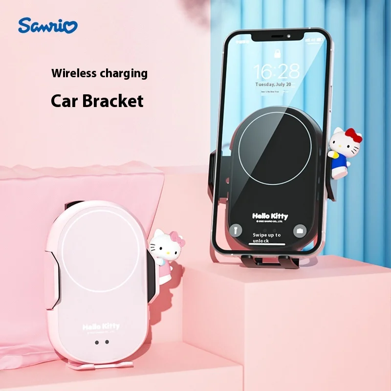 Hot Selling Sanrio Hellokitty Catty Cartoon Cute Car Suitable For Multi Size Mobile Wireless Charging Car Holder Adult Gift