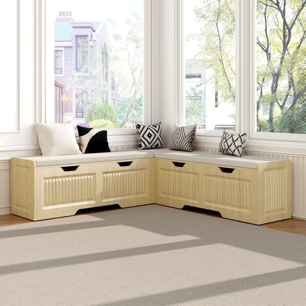

Shape Storage Bench,63 in LShaped Kitchen Breakfast Corner Bench with Cushioned Seat and Hidden Storage Function,Wooden Backles