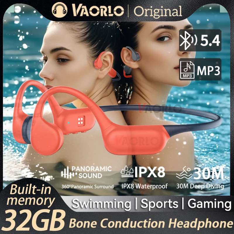 

New Bluetooth 5.4 Bone Conduction Earphones 32GB MP3 Player Wireless Open Headset IPX8 Swimming Waterproof Hot Choice Headphones