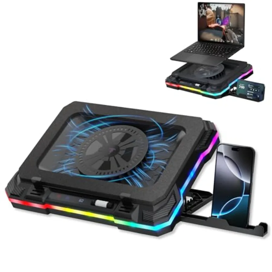 

Охлаждающая подставка для игрового ноутбука Tilted Nation с USB-хабом - RGB-подставка-кулер для ноутбуков 15.6-19 дюймов с регулировкой высоты и скорости вентилятора