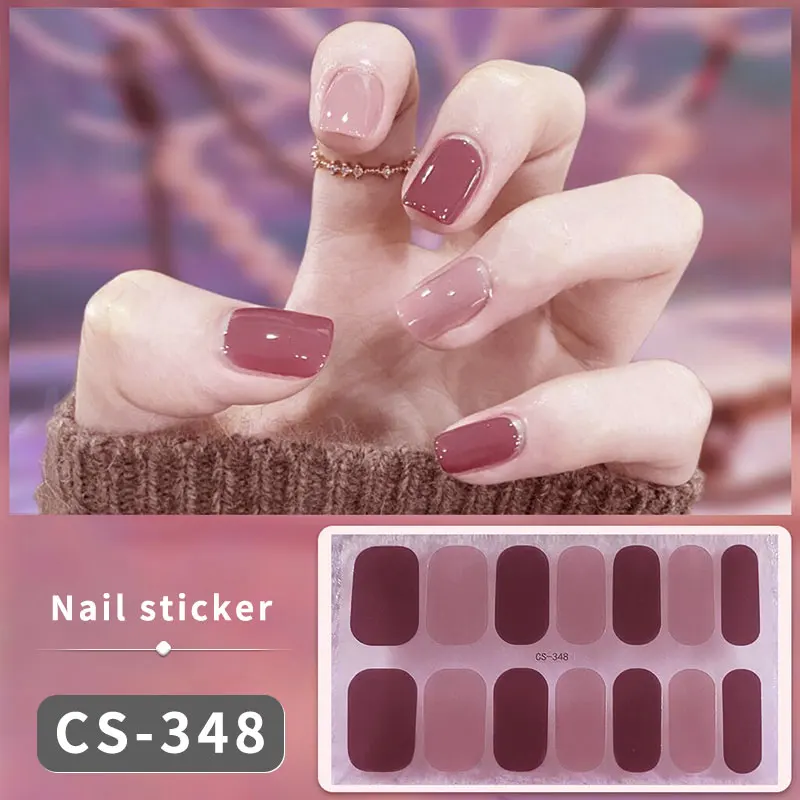 Solid Color Nail Sticker Full Cover Nail Decals Press On Marble Gradient Glitter Strip Wraps Self Adhesive Nail Art Decorations