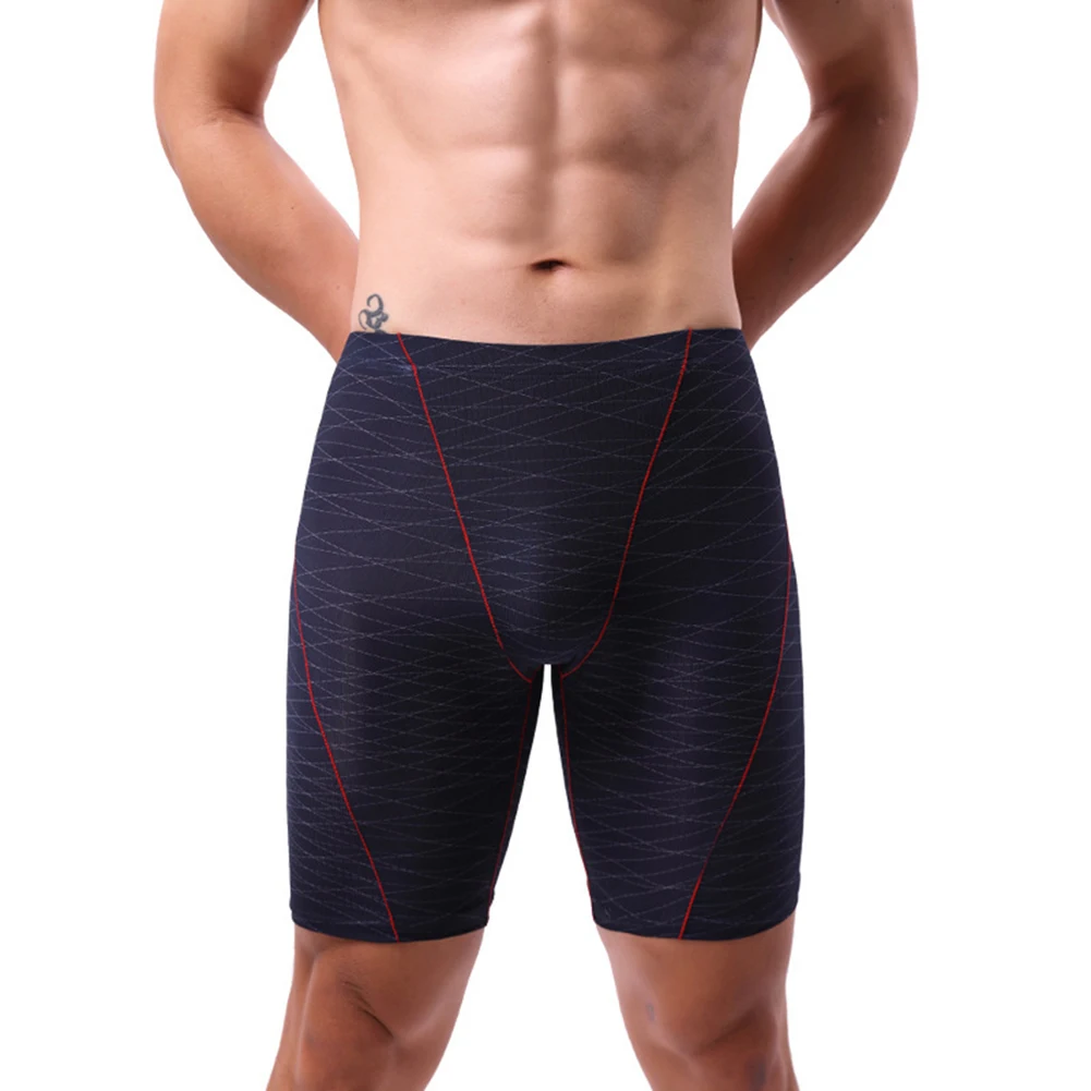 

Sexy Lingerie Mens Striped Sporty Long Leg Shorts Boxers Breathable Panties Quick Dry Running Underwear Seamless Underpants