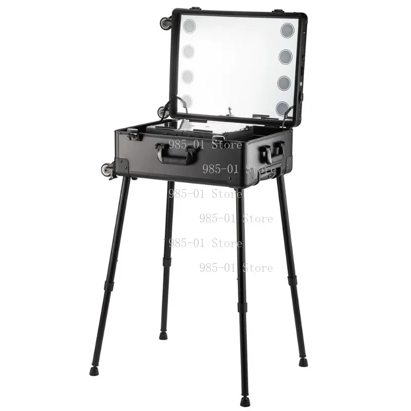 Professional Beauty Toolbox Makeup Artist Cosmetic Case, Lamp Trolley with Hidden Bracket Light Box