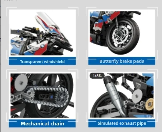 1:7 886-teiliger MOC Motorrad-Bausatz Technisches Rennmotorrad-Modell Spielzeug für Kinder Geschenke