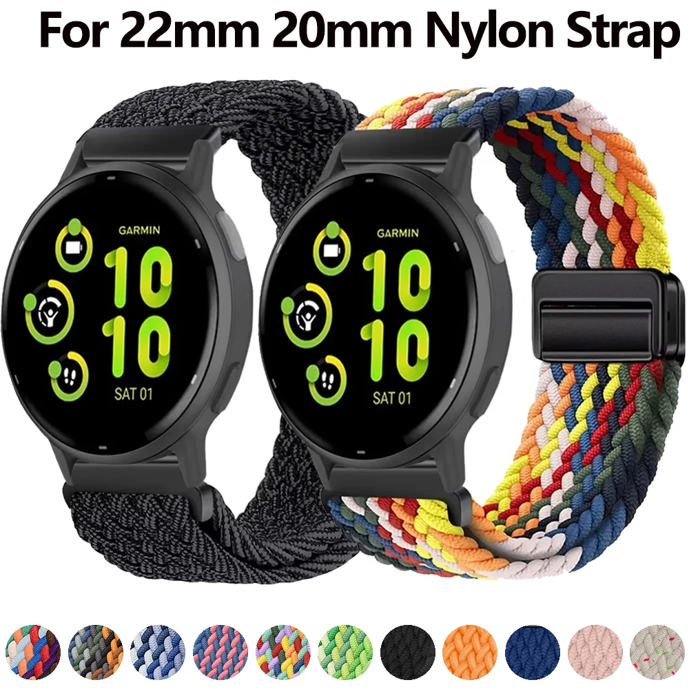 

22mm 20mm Nylon Strap for Garmin Forerunner 965 265 955 255 55 645 165 Magnetic buckle bracelet for Garmin Vivomove Trend/Venu 3