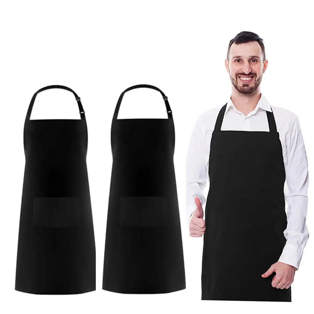 Women Men Home Baking Apron Polyester Cotton Skin-friendly Pockets Cooking Bib Reusable Washable Kitchen Supplies Red