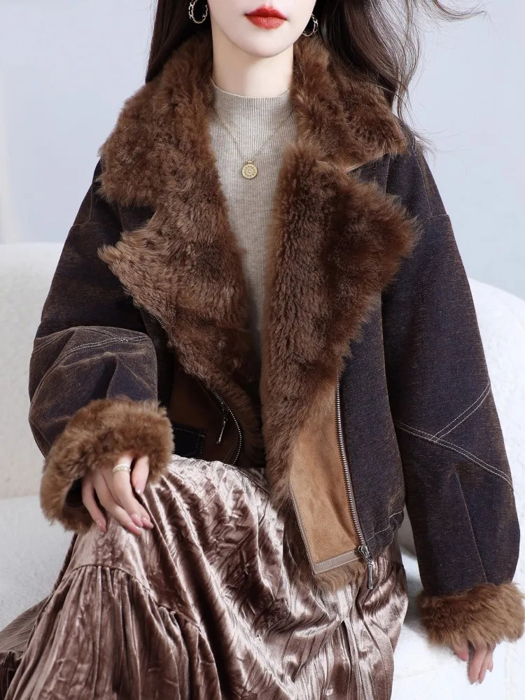 Nuovi capispalla invernali da donna in vera pelliccia patchwork vintage addensare caldo piumino cappotto corto casual di design ampio di alta qualità