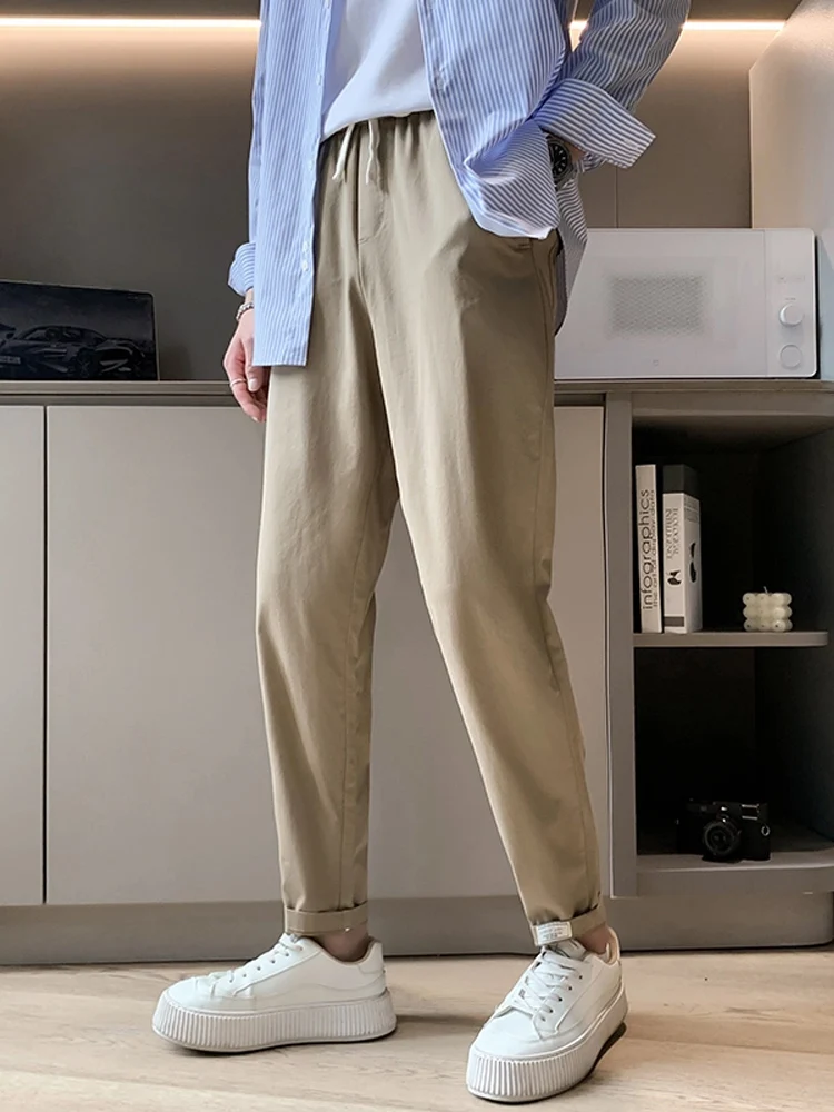 

Мужские брюки цвета хаки, облегающие, осенние, прямого кроя, повседневные, модные, 2023, новые, стильные, молодежные, модные, молодежные брюки-костюм.