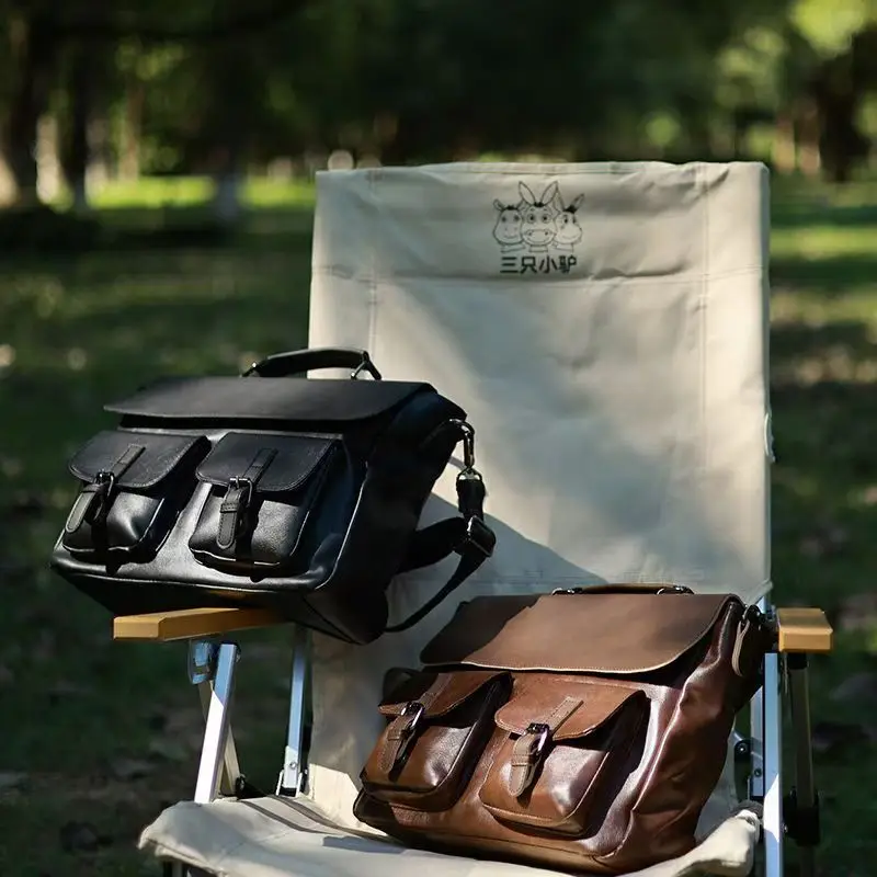 Borsa per fotocamera interamente in pelle, pacchetto fotocamera impermeabile a spalla singola DSLR, fotocamera mirrorless, borse di stoccaggio artistiche digitali e retrò