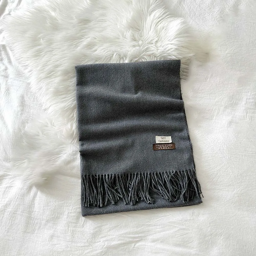 

Large Polyester Classic Wool Scarf Soft Warmer Solid Color Shawl Windproof Korean Style Long Neckscarf with Tassel Winter